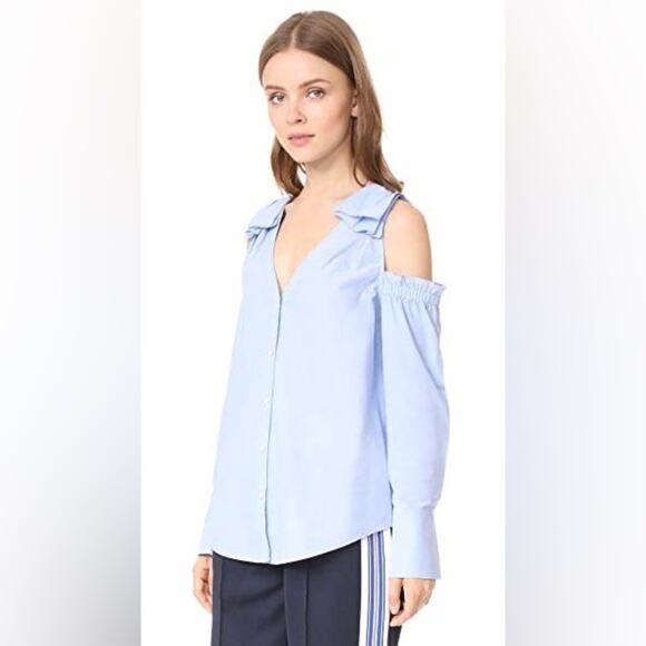 Club Monaco French Blue Shiyah Button Up Cold Shoulder Top Size Small - Picture 1 of 9